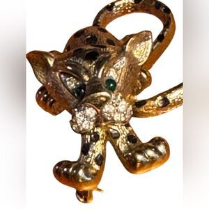 Vintage Jomaz Gold tone and Black léopard brooch